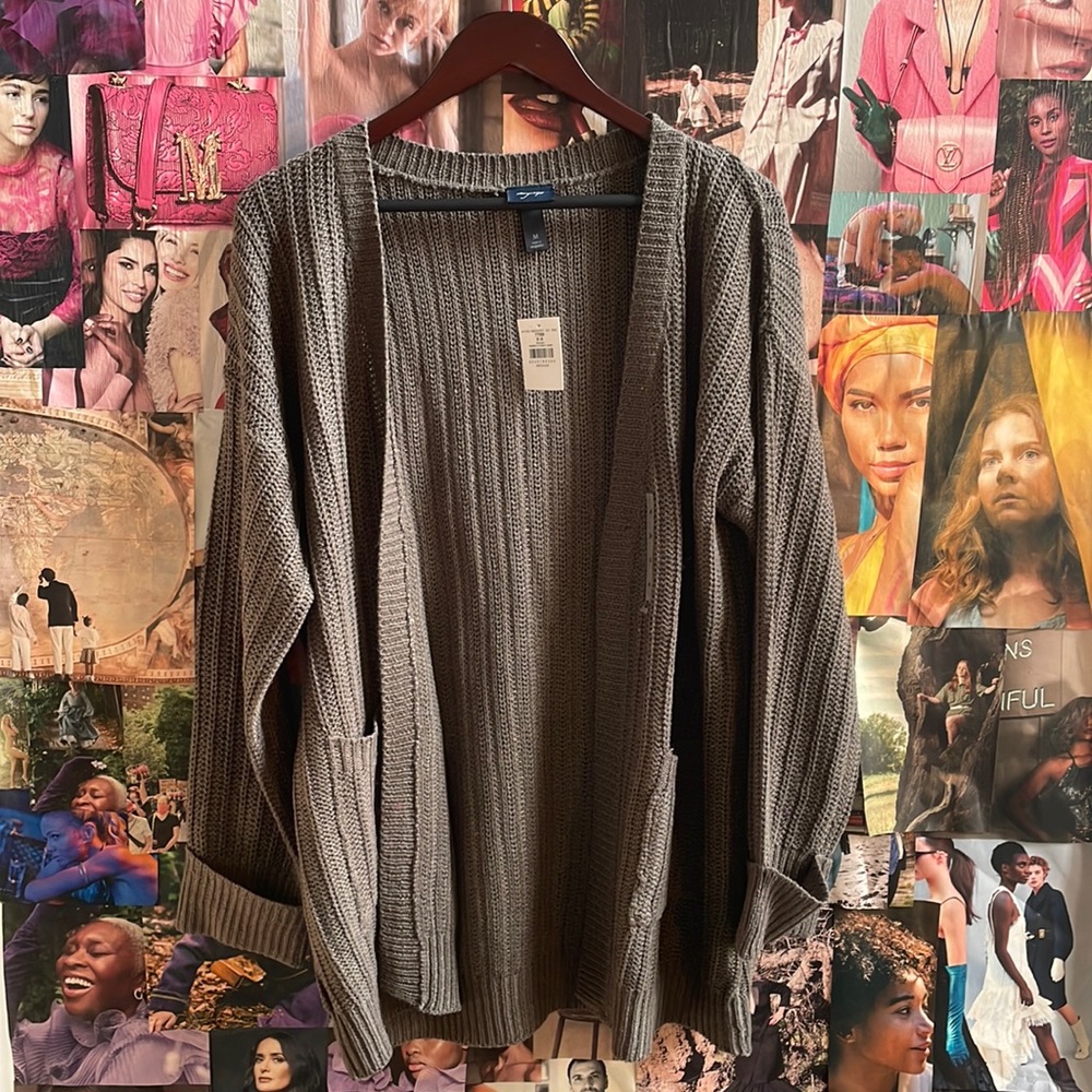 Buckle ribbed flyaway cardigan